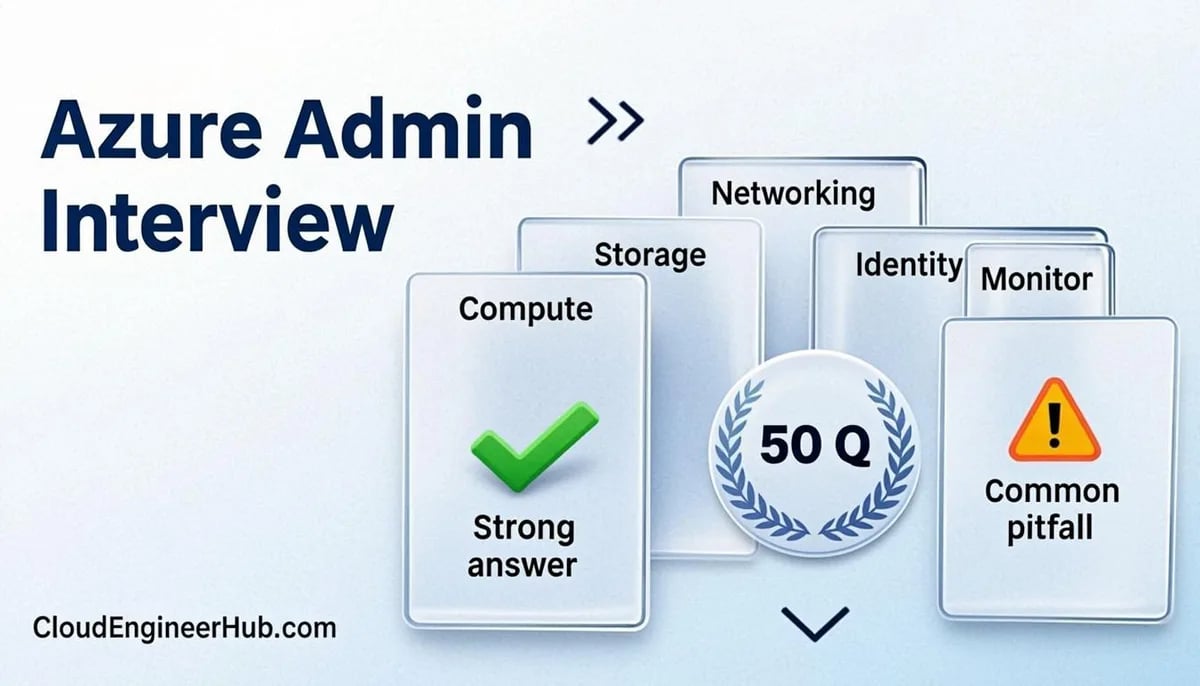 Feature illustration for the article: Top 50 Azure Administrator Interview Questions (2025) — CloudEngineerHub.com