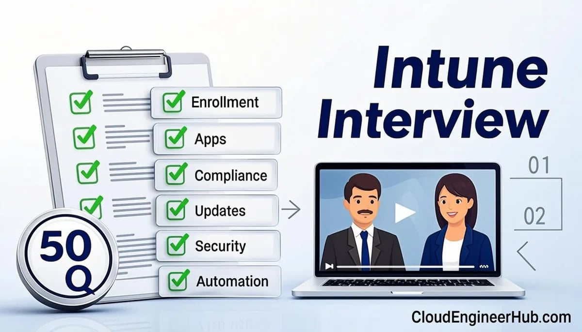 Feature illustration for the article: Top 50 Intune Interview Questions and Answers (2025) — CloudEngineerHub.com